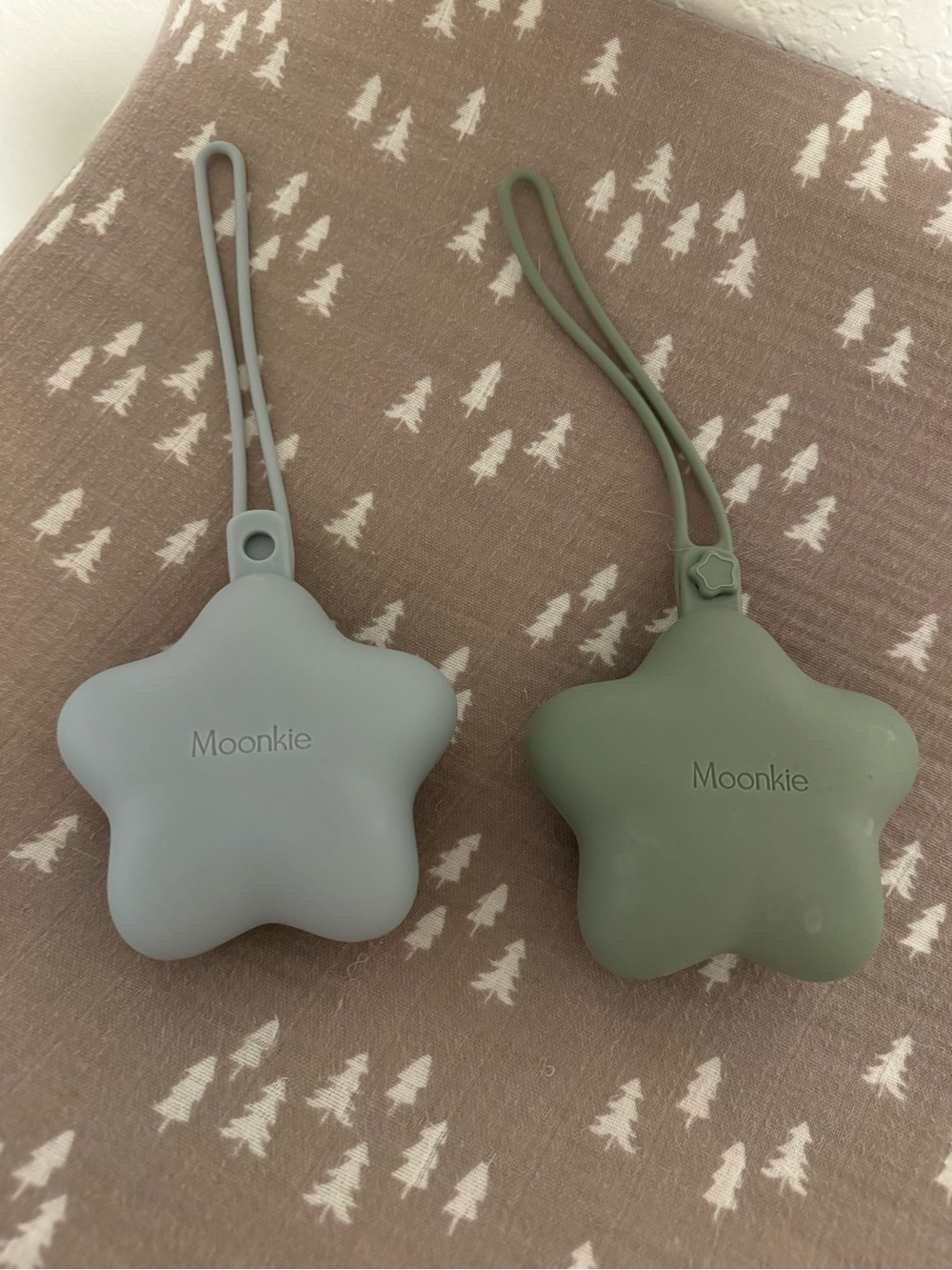 Moonkie Silicone Pacifier Holders in Sage and Light Gray